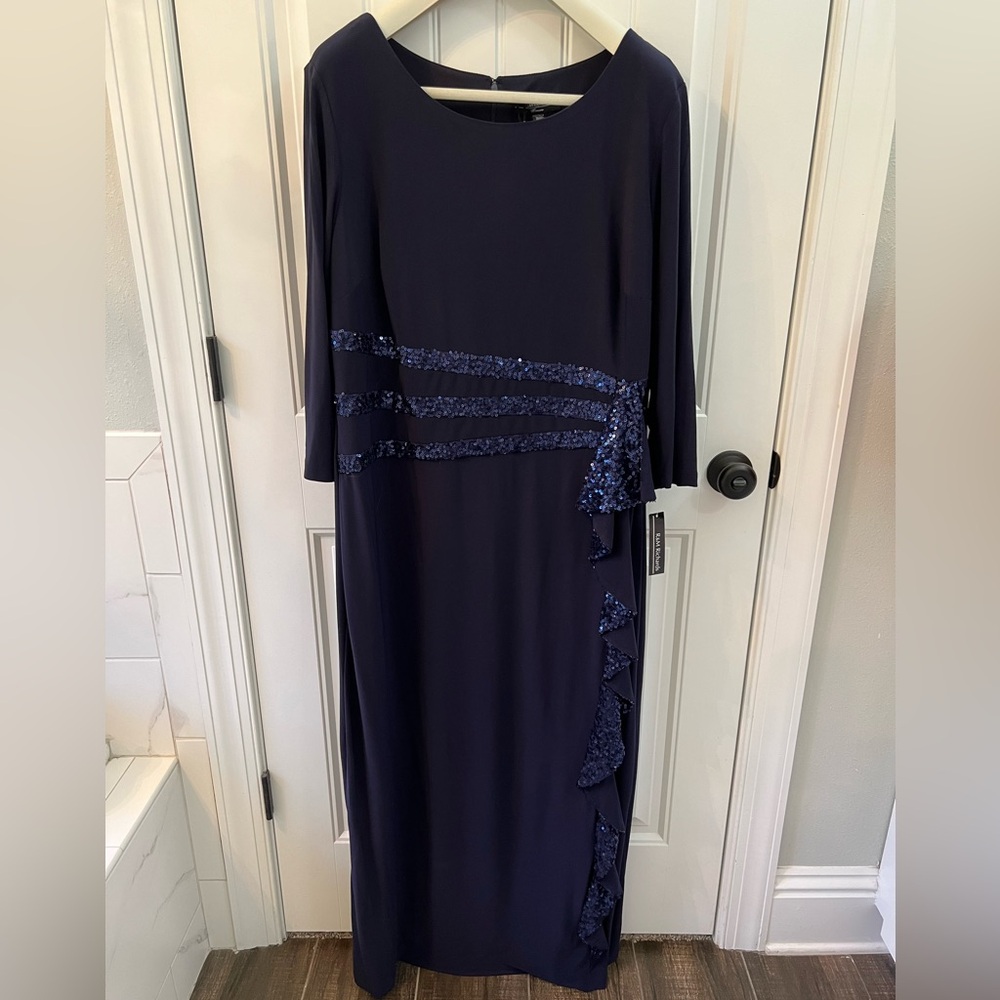 Navy full length sequin gown